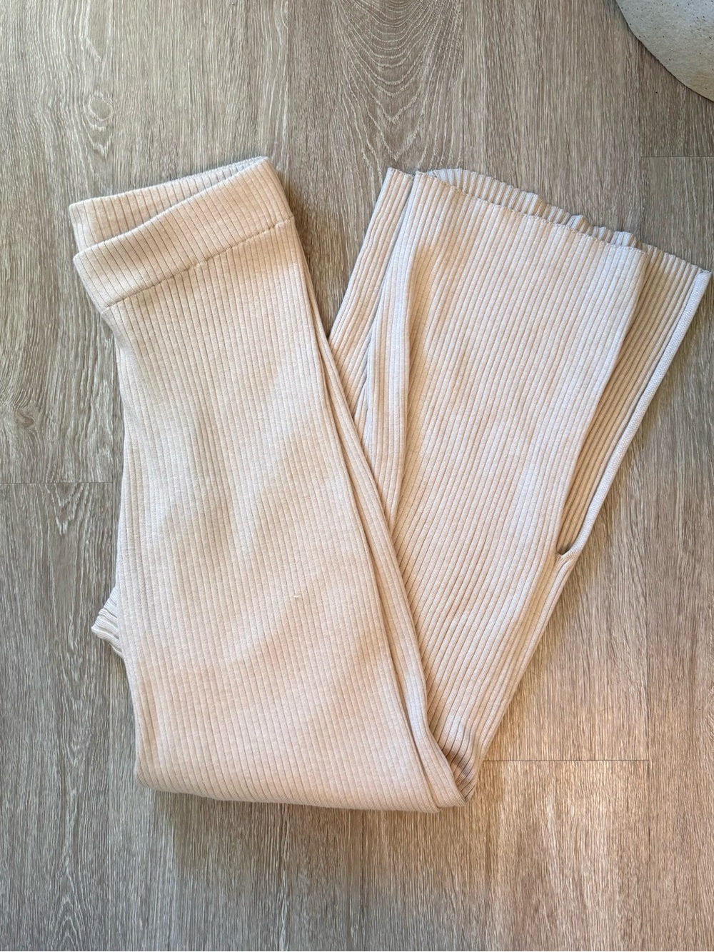Pink Rose Cream Ribbed Knit Flare Pants – Size Medium